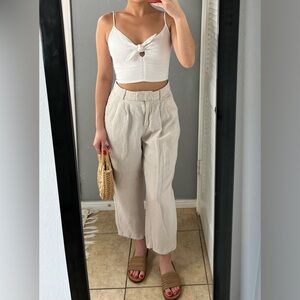 A&F White Tie-Front linen blend Crop Top XS | Coastal Resort vacation casual